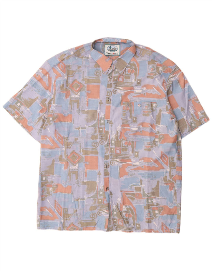 Camicia a maniche corte vintage da uomo con motivo astratto, grande blu