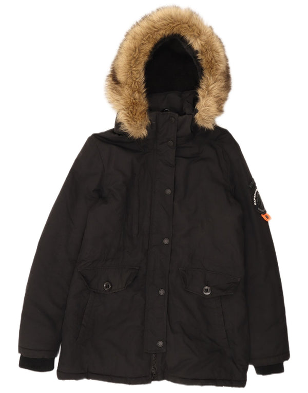 Giacca parka da donna con cappuccio Superdry UK 14 grande nylon nero
