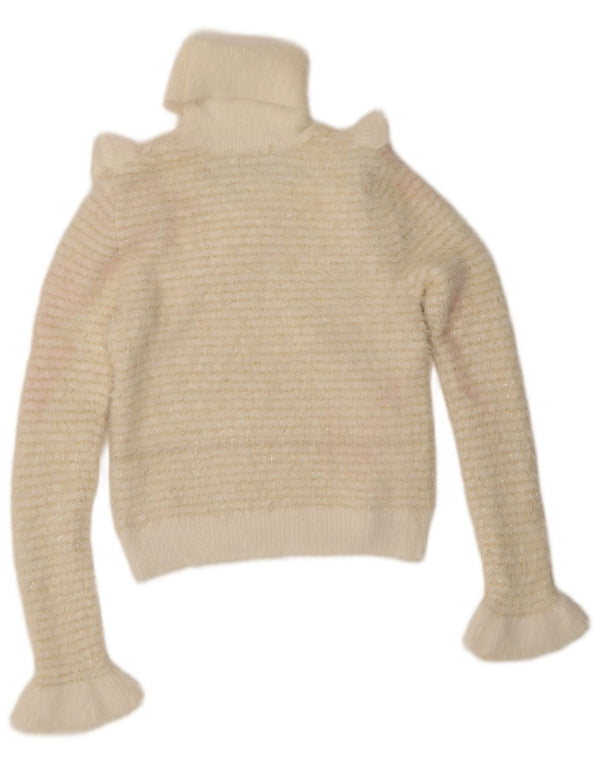 Maglione Zara da donna con collo alto e volant sul davanti, UK 10, piccolo a righe bianche