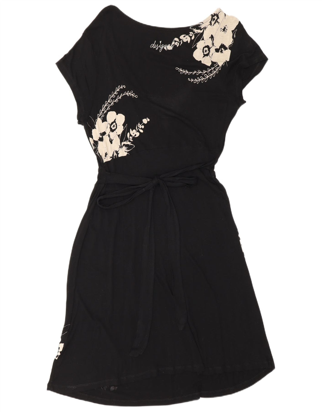 Desigual Abito Basic da Donna UK 16 Grande Viscosa Floreale Nera