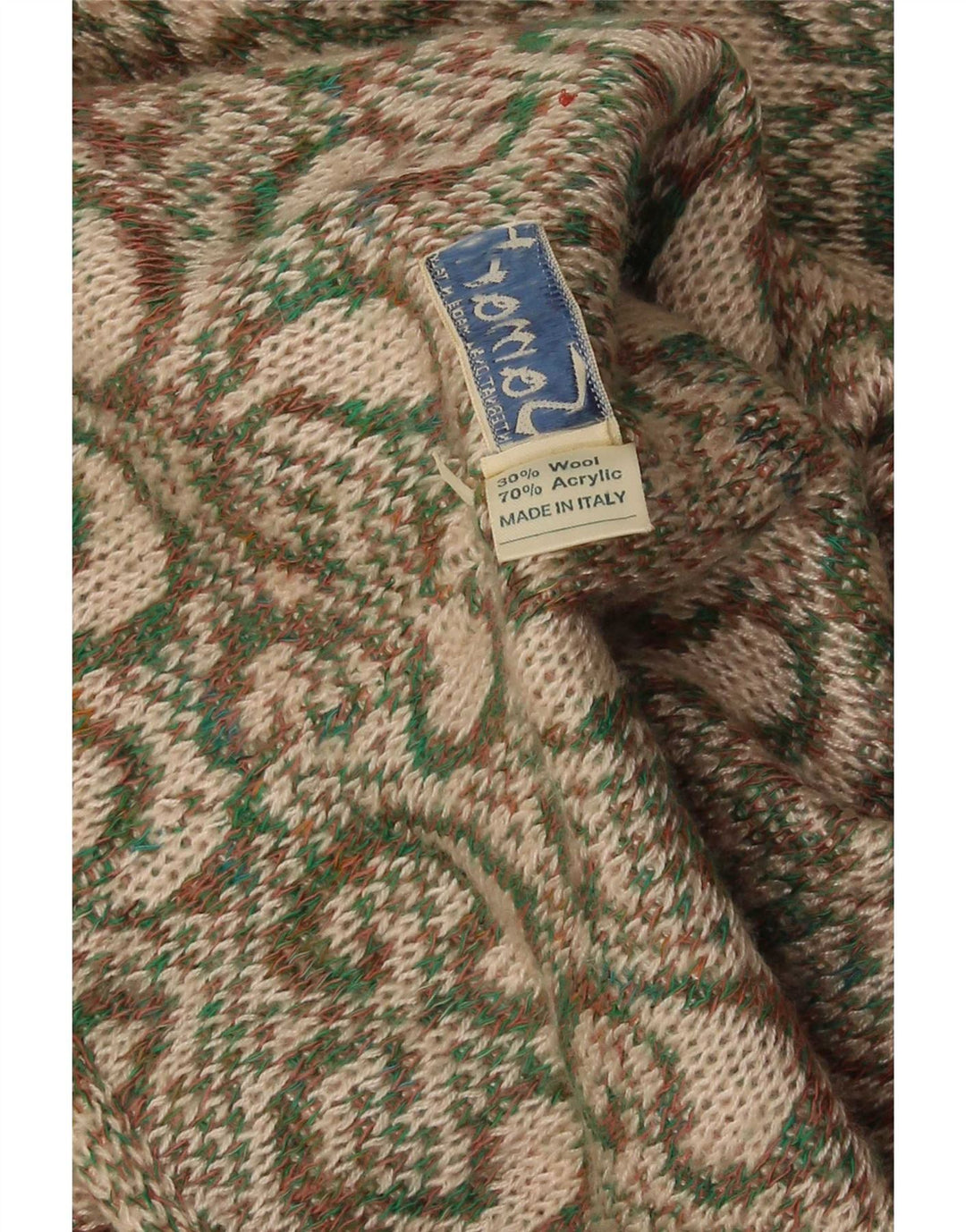 Maglione cardigan da donna vintage IT 46 grande lana kaki Paisley