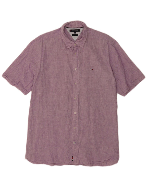 Camicia a maniche corte da uomo Tommy Hilfiger XL Lino viola