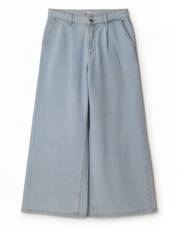 Jeans Zara da donna a gamba larga a vita alta EU 38 Small W28 L27 cotone blu