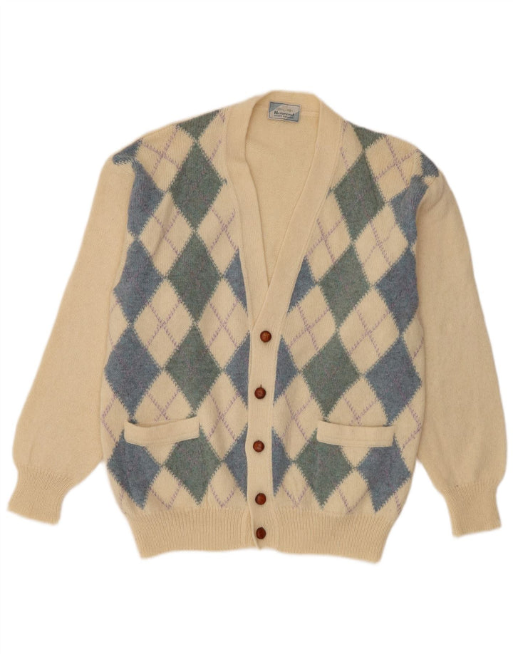 Maglione cardigan da uomo Hemmond grande lana vergine argyle/diamante beige
