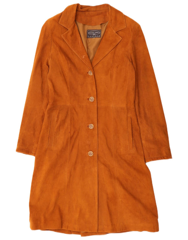 Soprabito da donna in pelle scamosciata Roberta Ferrini UK 10 piccolo in pelle marrone