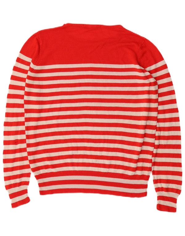 Maglione maglione girocollo da donna Marks & Spencer UK 14 a righe rosse medie
