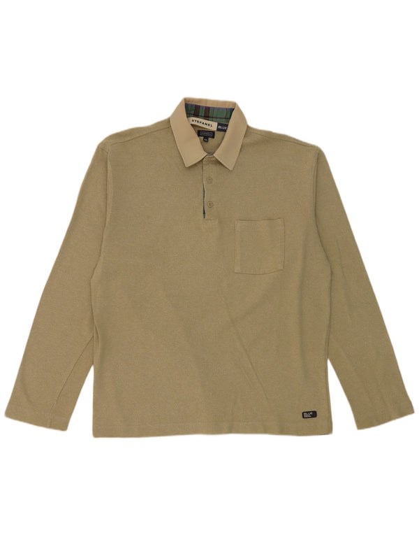 Stefanel Mens Long Sleeve Rugby Polo Shirt 2XL Khaki Cotton