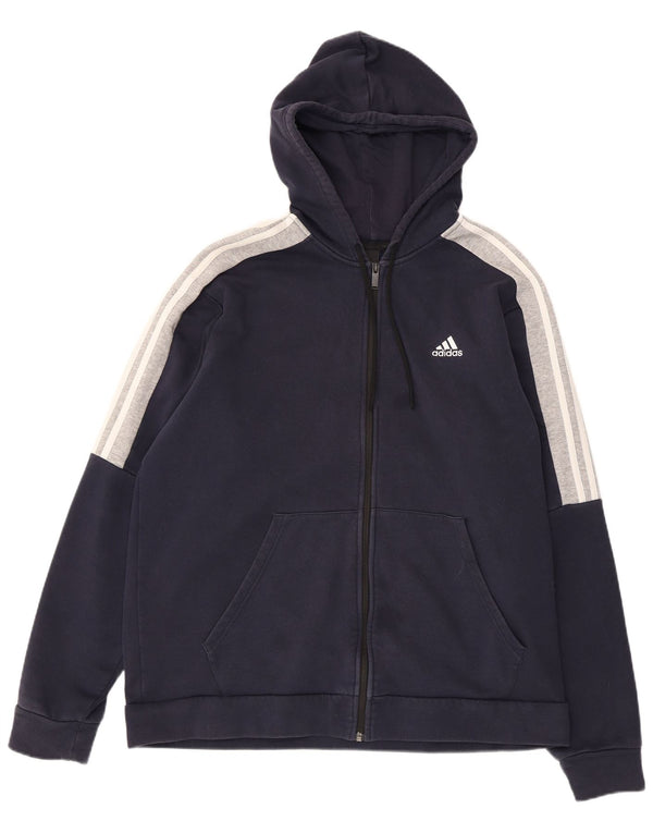 ADIDAS Mens Zip Hoodie Sweater XL Navy Blue Colourblock Cotton