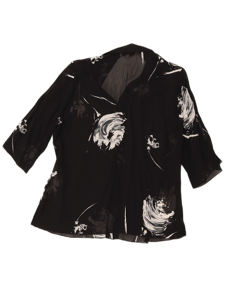 Camicetta da donna vintage a mezza manica con motivo astratto IT 48 XL Nera