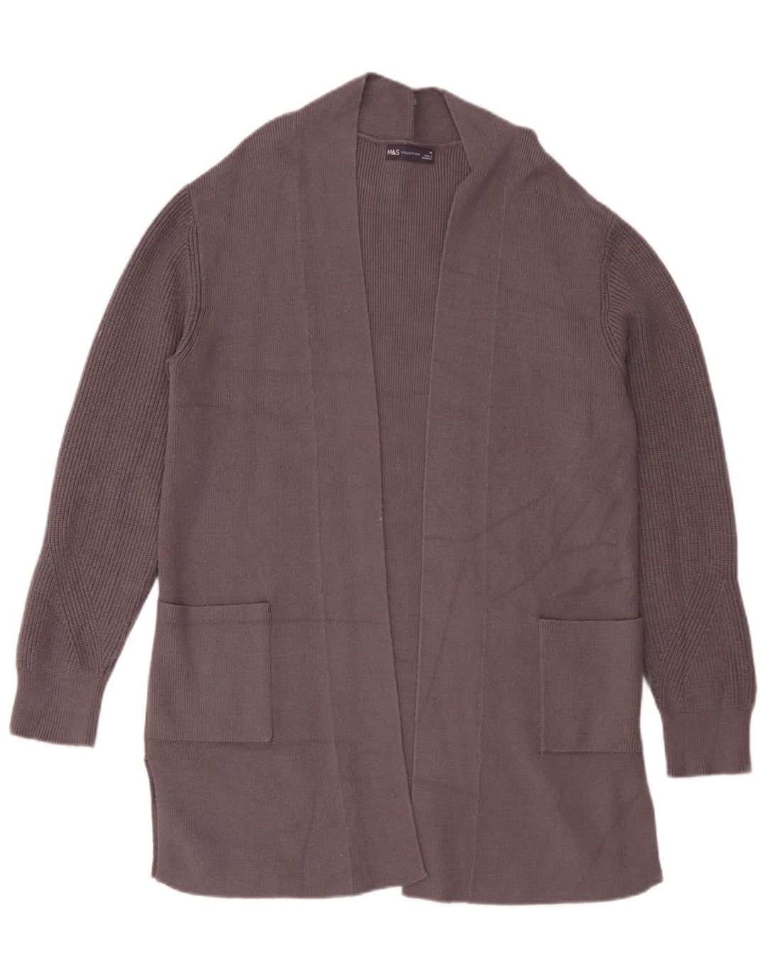 Maglione cardigan aperto lungo da donna Marks & Spencer UK 14 grande grigio