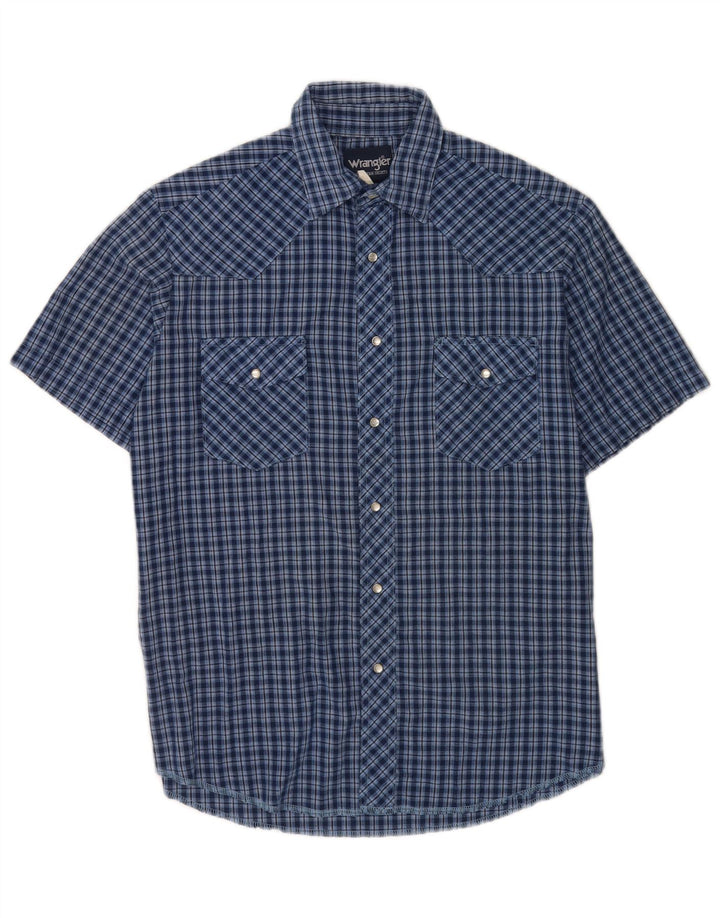 Camicia a maniche corte da uomo Wrangler in cotone a quadri blu navy medio