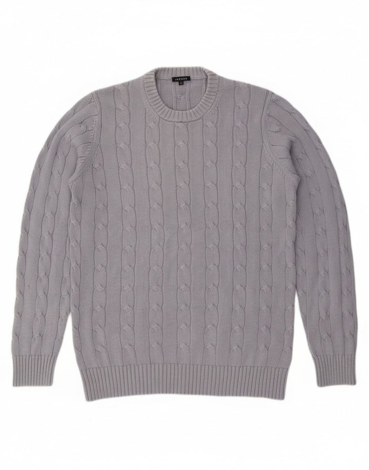 Maglione maglione girocollo da uomo Jaeger in cotone grigio medio