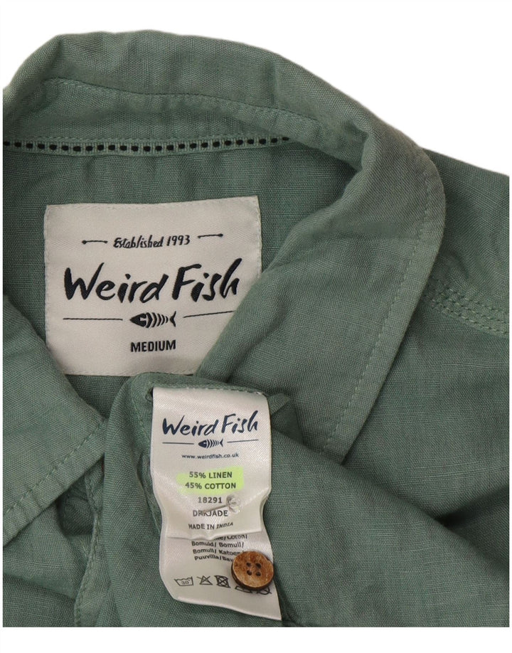 Camicia a maniche corte da uomo Weird Fish Lino verde medio