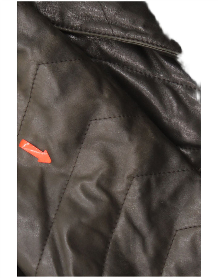 Cappotto in pelle vintage da donna UK 14 in pelle nera media