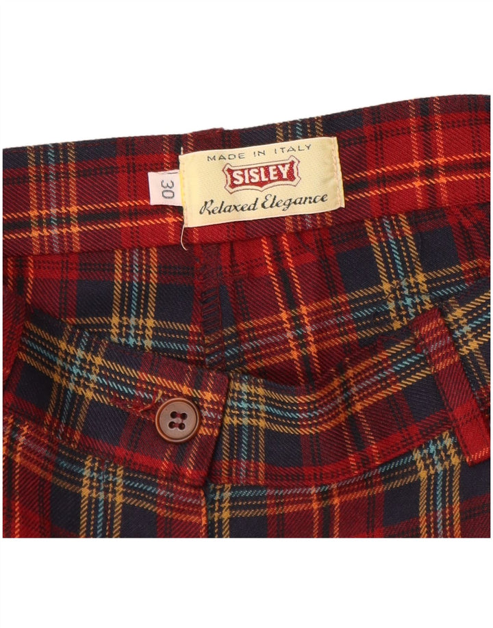 Pantaloncini chino a vita alta da donna Sisley W30 poliestere a quadri rossi medi