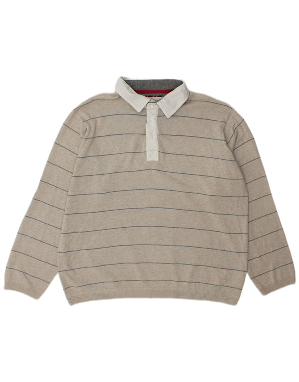 Polo da rugby da uomo a maniche lunghe Marks & Spencer a righe grandi beige