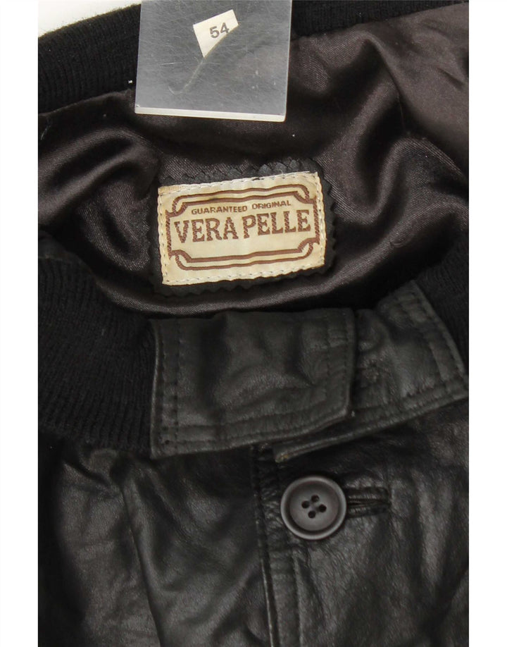 Giacca bomber in pelle da uomo vintage IT 54 2XL Pelle nera