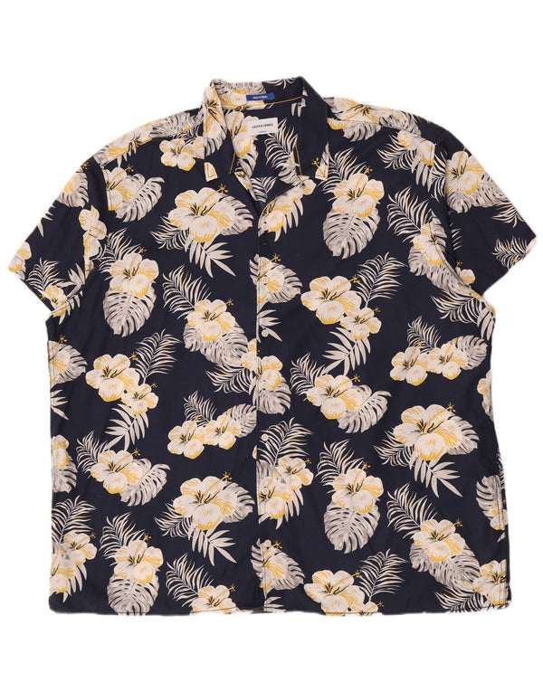 Camicia a maniche corte da uomo Jack & Jones 3XL cotone floreale blu navy