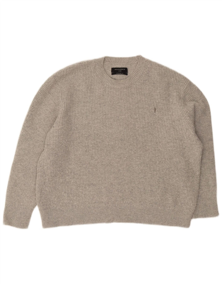 Maglione maglione girocollo oversize da donna di All Saints UK 16 grande lana grigia