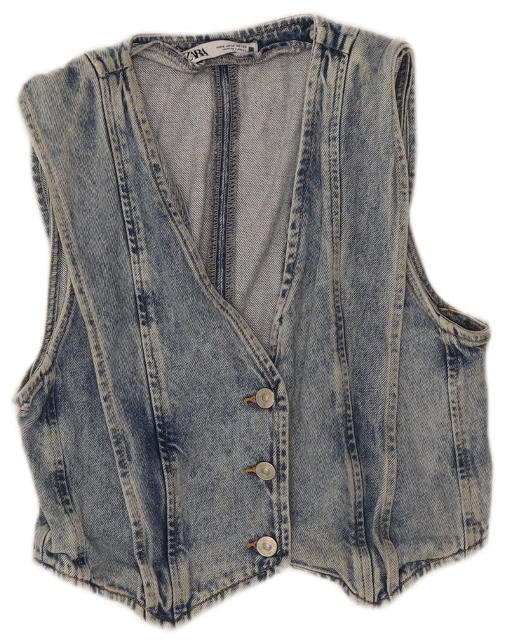Gilet in denim da donna Zara UK 10 piccolo cotone blu