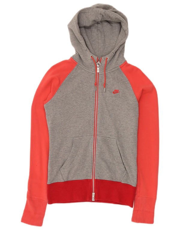 Felpa con cappuccio e zip da donna NIKE UK 10 Small in cotone color block grigio