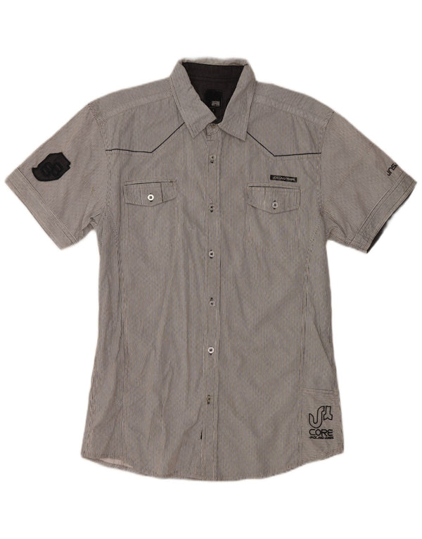 Camicia a maniche corte grafica da uomo Jack & Jones grande cotone gessato grigio
