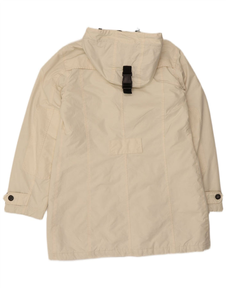Impermeabile vintage da donna con cappuccio IT 46 Large in poliestere color block bianco sporco