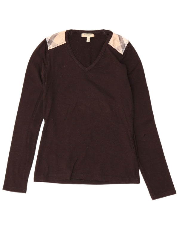 BURBERRY Womens Top Long Sleeve UK 6 XS Black Colourblock Cotton
