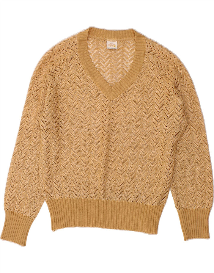 VINTAGE Womens V-Neck Jumper Sweater IT 46 Large Brown Polyacrylic Vintage Vintage and Second-Hand Vintage from Messina Hembry 