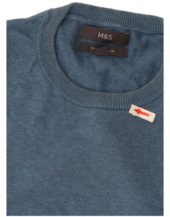 Maglione maglione girocollo da uomo Marks & Spencer in cotone blu medio