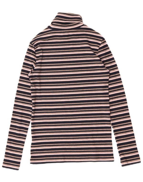 Marks & Spencer Top da donna con collo alto a maniche lunghe UK 10 piccolo a righe nere