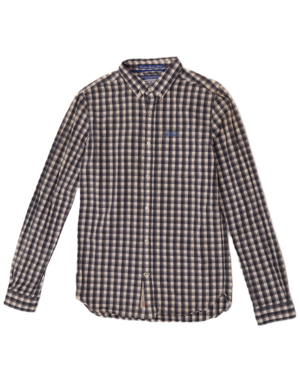 Camicia da uomo Superdry Small in cotone a quadri blu navy