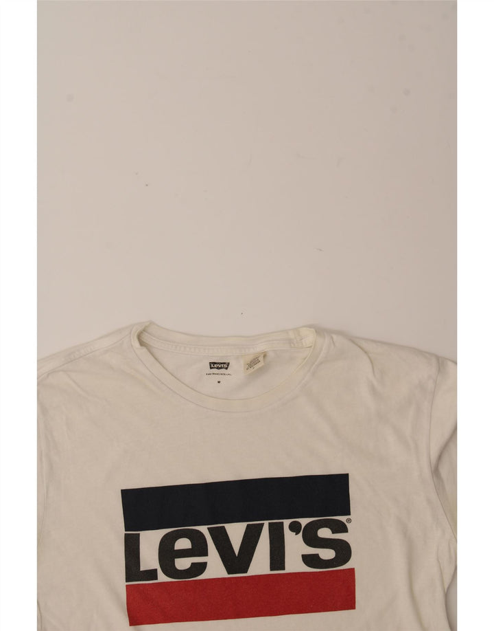 LEVI'S Womens Graphic T-Shirt Top UK 14 Medium White Cotton Vintage Levi's and Second-Hand Levi's from Messina Hembry 