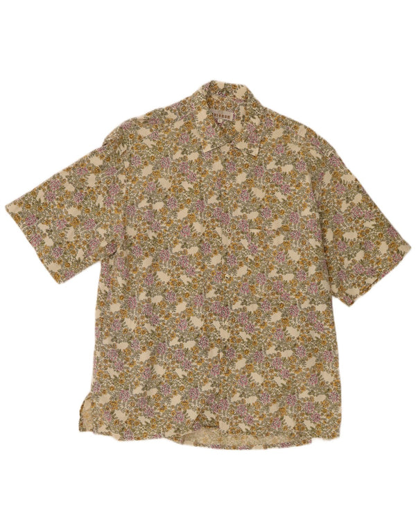 Camicia a maniche corte da uomo vintage grande lino floreale beige