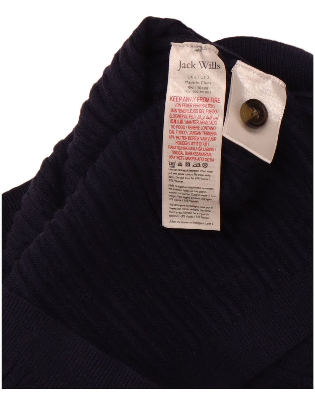 JACK WILLS Abito maglione da donna a maniche corte con collo alto UK 6 XS Blu navy