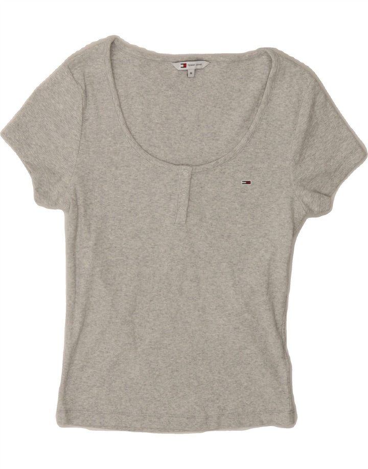 TOMMY HILFIGER Womens T-Shirt Top UK 12 Medium Grey Cotton Vintage Tommy Hilfiger and Second-Hand Tommy Hilfiger from Messina Hembry 