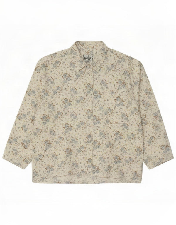 Camicia vintage da donna in flanella UK 18 XL Poliestere floreale bianco