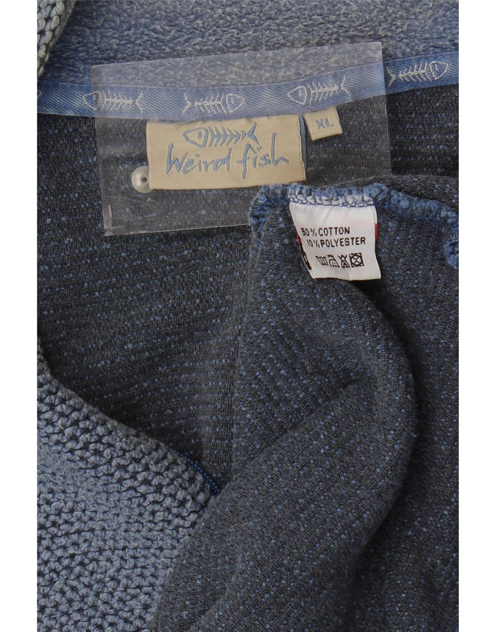 Felpa da uomo con collo con zip Weird Fish, maglione XL, cotone blu