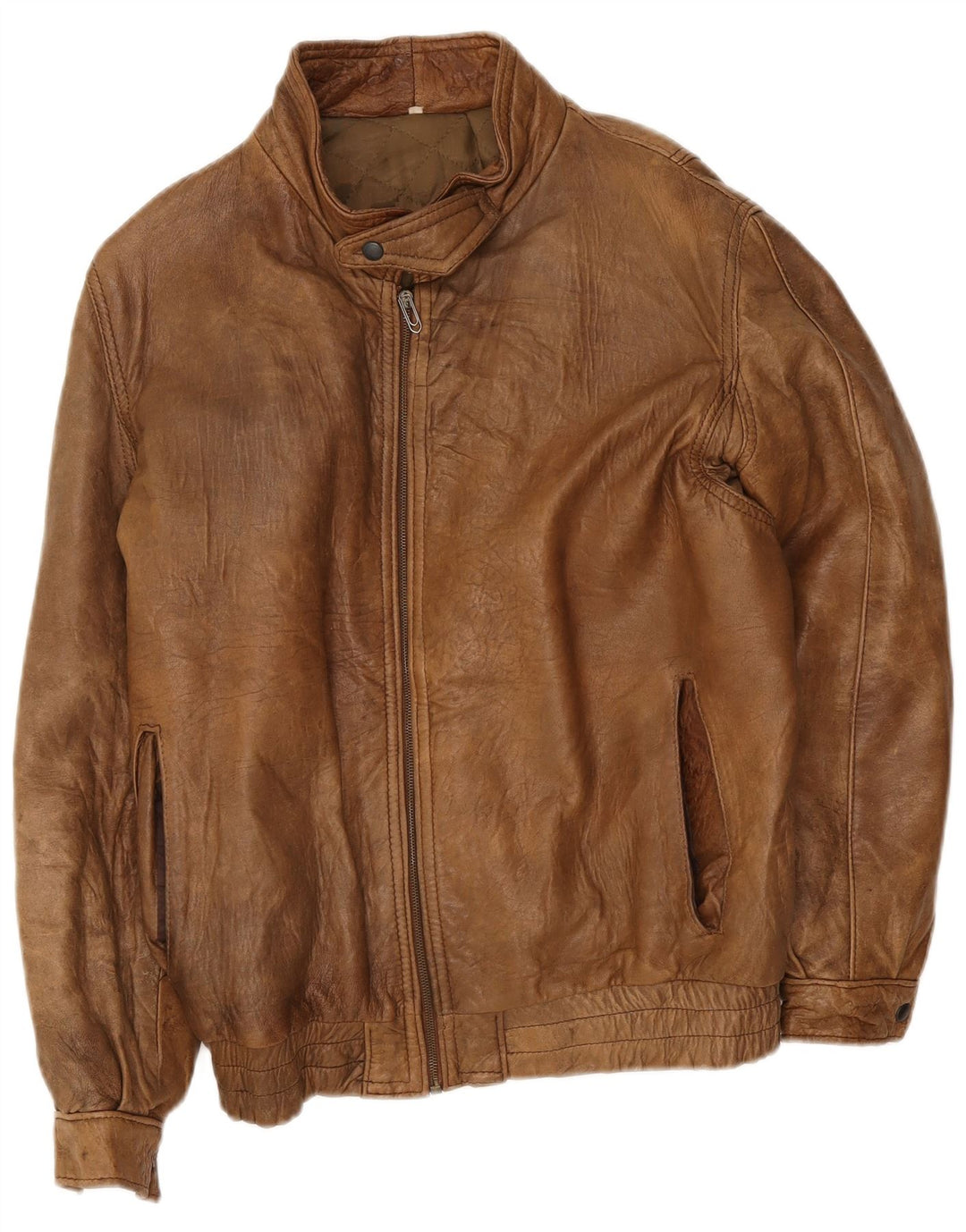 Giacca in pelle vintage da uomo IT 48 Marrone medio