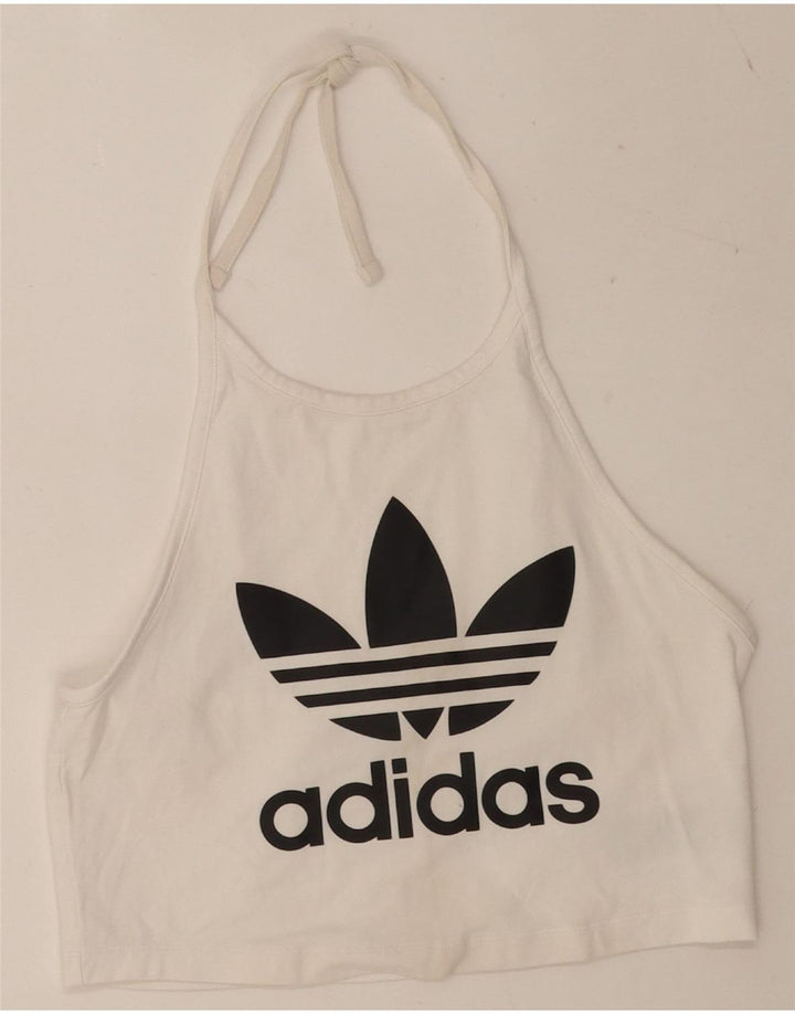 Adidas Donna Crop Graphic Halter Top UK 14 Medio Bianco Cotone