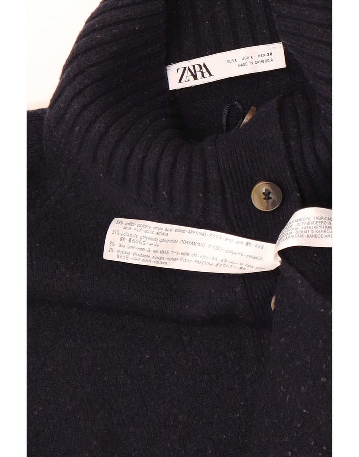 Maglione Zara da donna oversize con collo a bottoni UK 16 grande blu navy