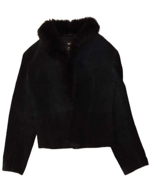 Giacca in pelle scamosciata corta da donna Mango UK 12 pelle nera media