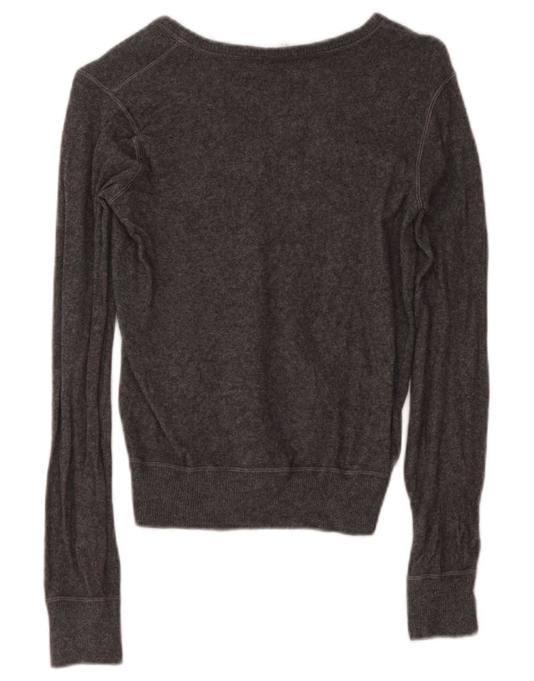 Maglione corto con scollo a V da donna Armani Jeans UK 12 Viscosa grigio medio