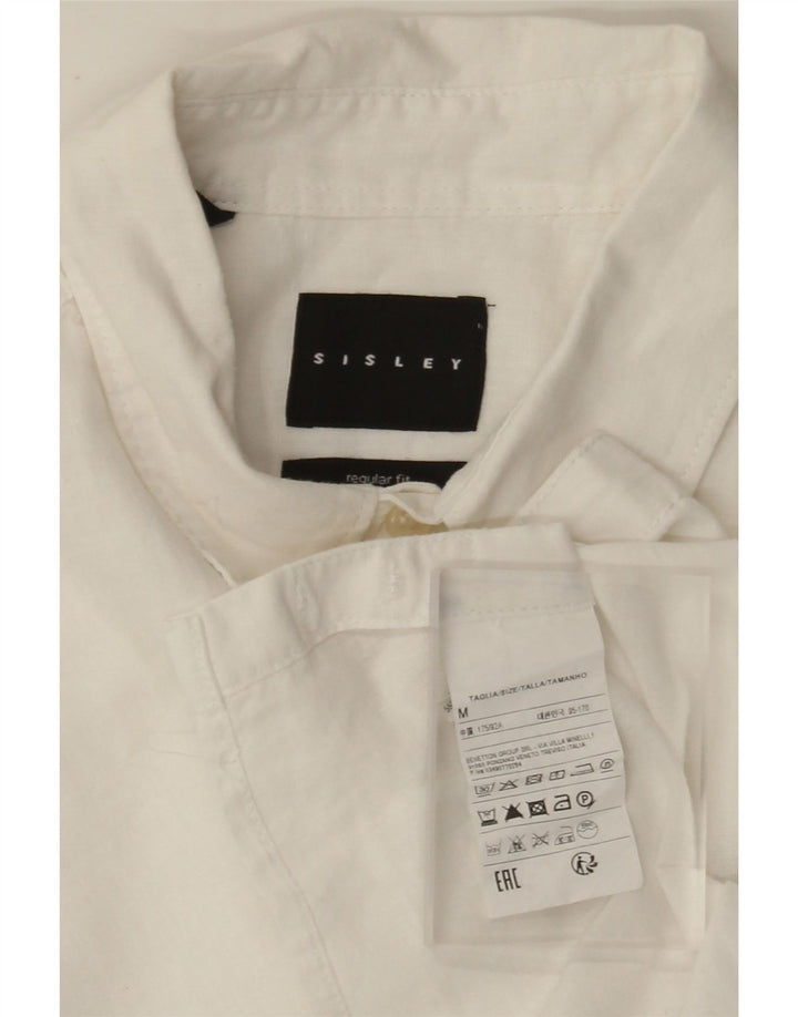 Camicia Sisley da uomo a maniche corte, vestibilità regolare, in lino bianco medio