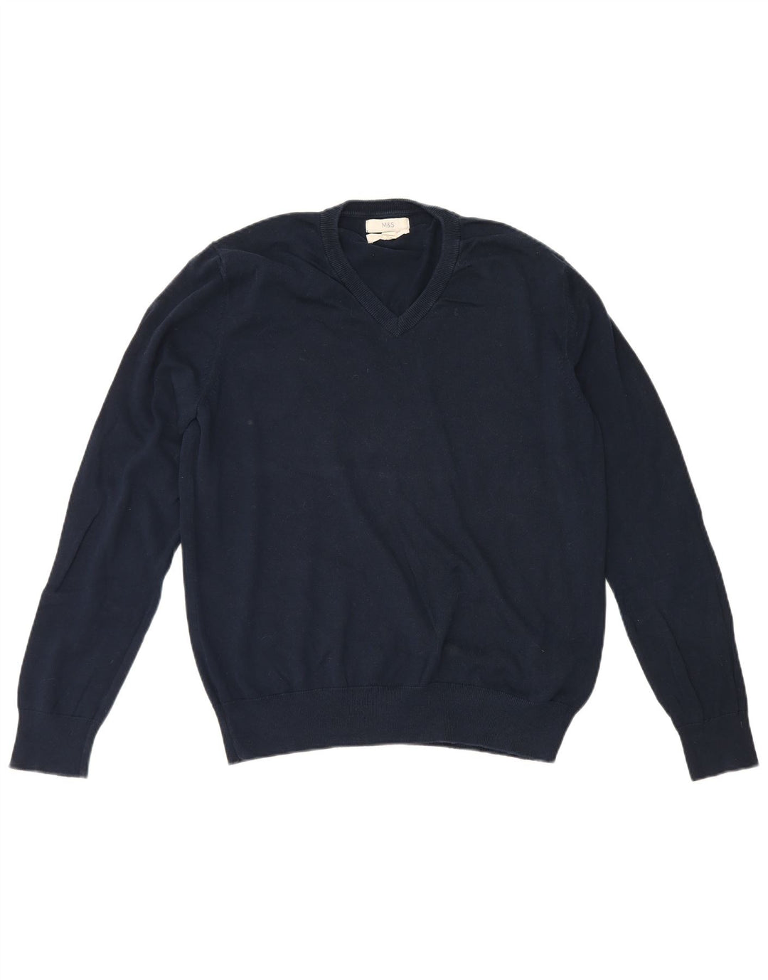 Maglione da uomo con scollo a V Marks & Spencer grande in cotone blu navy