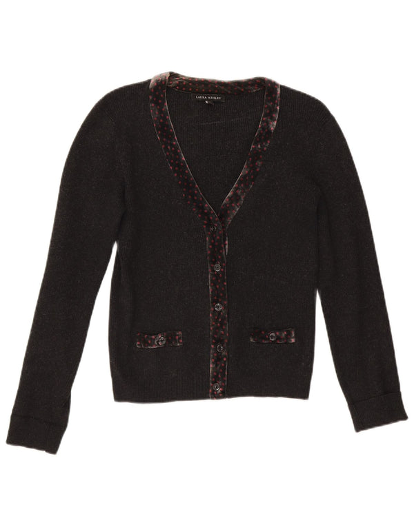 LAURA ASHLEY Womens Crop Cardigan Sweater UK 10 Small Grey Spotted Cotton