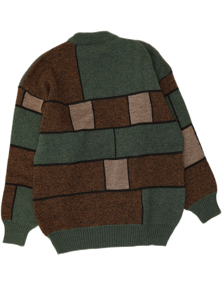 Maglione vintage da uomo con collo alto e color block verde medio