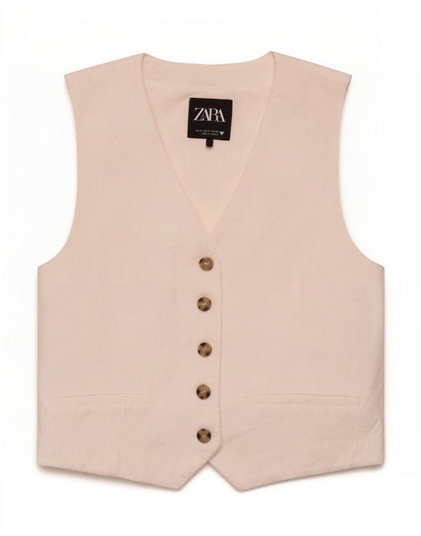 Gilet Zara da donna UK 10 piccolo in viscosa bianca