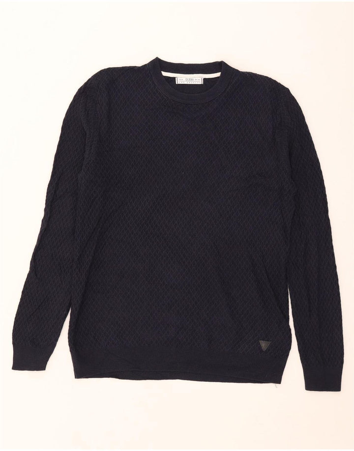 Maglione maglione girocollo da uomo Guess grande in cotone blu navy
