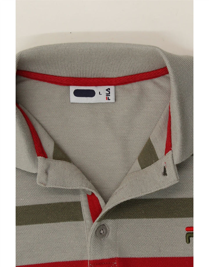 FILA Mens Polo Shirt Large Grey Striped Cotton Vintage Fila and Second-Hand Fila from Messina Hembry 